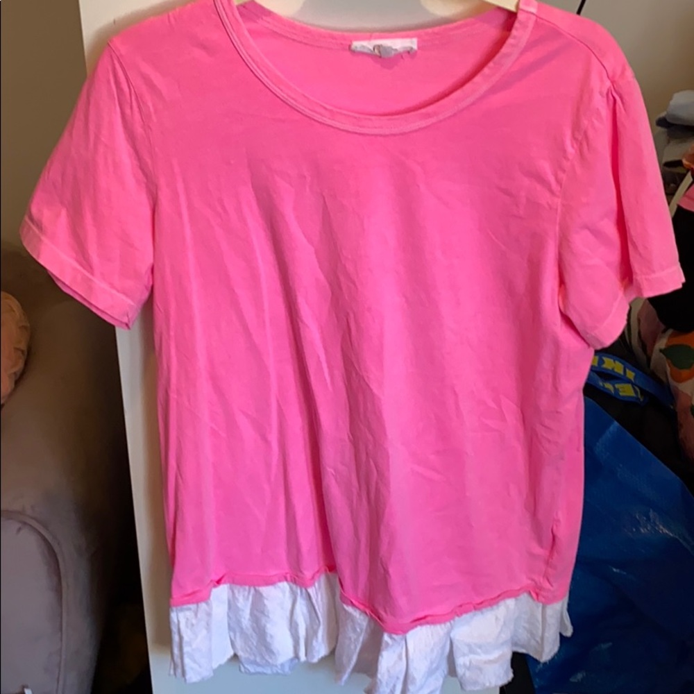 Pink and white ruffle tee